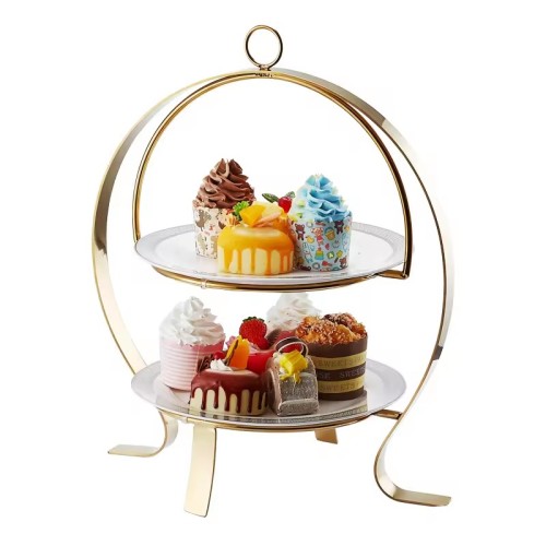 2-Tier Gold Round Dessert Stand | Afternoon Tea Server