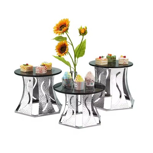 3-Piece Mirrored Metal Cake Stand Set | Round Glass Dessert Risers for Wedding