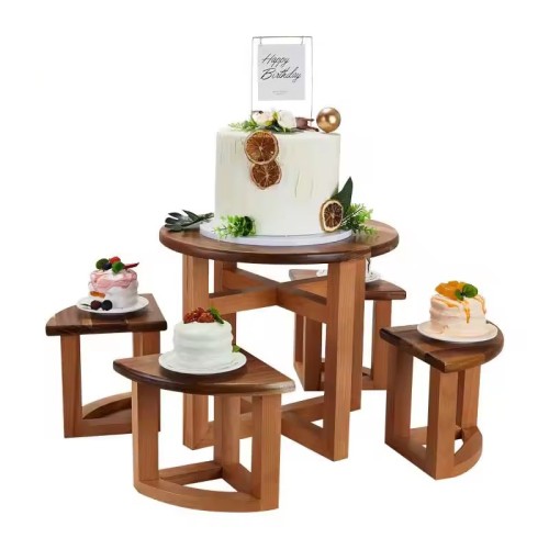 Stackable Wooden Dessert Display Set | Circular Platter for Cake & Cupcake